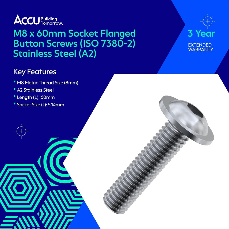 Accu - M8 x 60mm Socket Flanged Button Screws (ISO