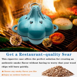 BOLVOUD Enameled Cast Iron Smoker Roaster & Garlic Roaster Baker, Multi-Functional Box for Gas/Pellet/Charcoal Grills, Oven & Wood Stove, Enameled Dutch Oven Style Cookware, Enamelled Cooking Pot