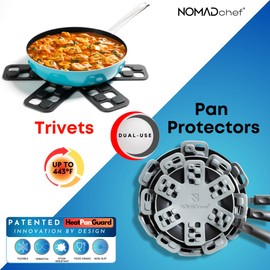 NOMADCHEF Dual-Use Silicone Pan Protectors for Stacking & Trivets for Hot Dishes | Silicone Trivet Mat | Perfect for Pot and Pan Protectors | 2-Pack Medium (12.5in) Cookware Protectors (M2-BLK/Grey)