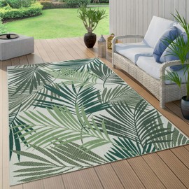 Indoor & Outdoor Rug for Patio Jungle Floral Palm Trees Design Green, Size: 6'7" Square
