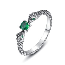 MANBU Sterling Silver Snake Ring for Women - Vintage Double Head Snake Ring with CZ Animal Stackable Ring Birthday Christmas Jewelry Gift for Snake Lovers (Size 5)