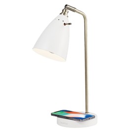 lianheng White Desk Lamp with Wireless Charger, Super Bright LED Table Lamp for Dorm, Industrial Desk Lamps for Home Office, Study Room, Children' Room, 100% Metal