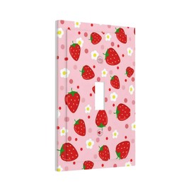 ukutarly Pink Strawberry Floral Light Switch Cover 1 Gang Single Toggle Fruit Daisy Flower Decorative Wall Plate Electrical Switchplate Receptacle Faceplate for Bathroom Bedroom