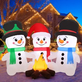 6 FT Christmas Snowman Inflatable LED Lights Three Blow up Snowmen Sitting Around Campfire Outdoor Christmas Decoration for Xmascolor: Snowman, size: Large