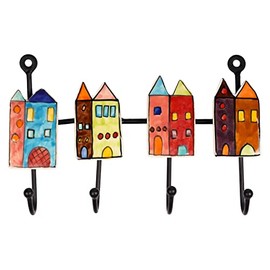 Gall&Zick Wall Hook Colourful Set Ceramic Hand Painted Hand Painted (Hook Rail Houses Separated)