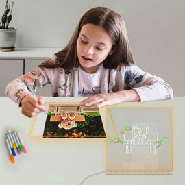 Masshomi Acrylic Message Writing Board Dry Eraser Warm White Dimming 7 Color Markers Kid DIY Painting LED Night Light Glow Note Board Bedside lamp7.8 * 7.8 inch