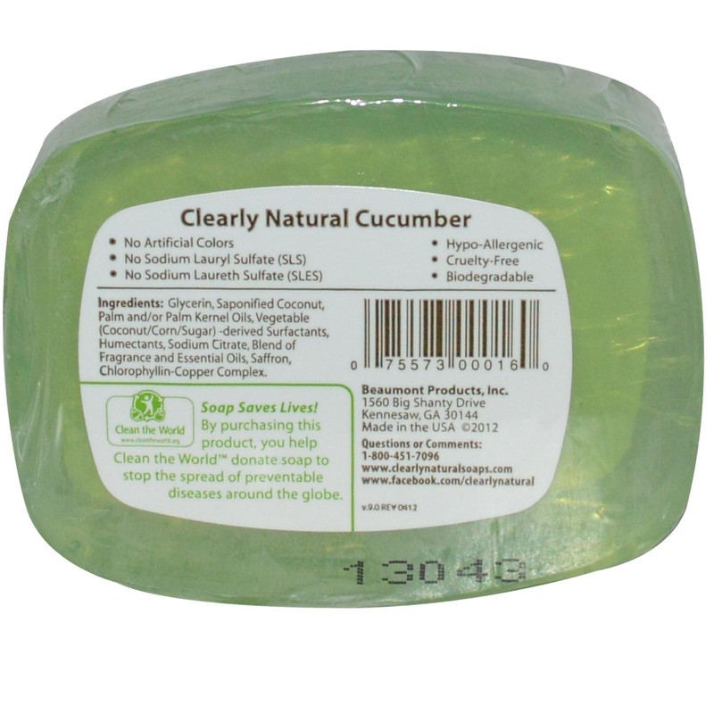 Clearly Natural Glycerine Soap Bar, Cucumber, 4 Ounce