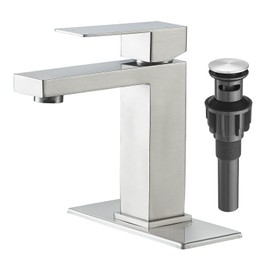 VOTON Bathroom Faucet Brushed Nickel, Modern Single Handle Bathroom Faucets for 1 or 3 Hole Bathroom Sink Faucet Mixer Tap Washbasin Faucet with Deck, Pop-up Drain and Supply Hoses