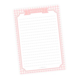 nikima Schönes für Kinder - A5 Notepad Vichy Chequered Pink - 50 Sheets Lined to Do List Shopping List Planner Notes Recipe Pad Country House Romantic Retro