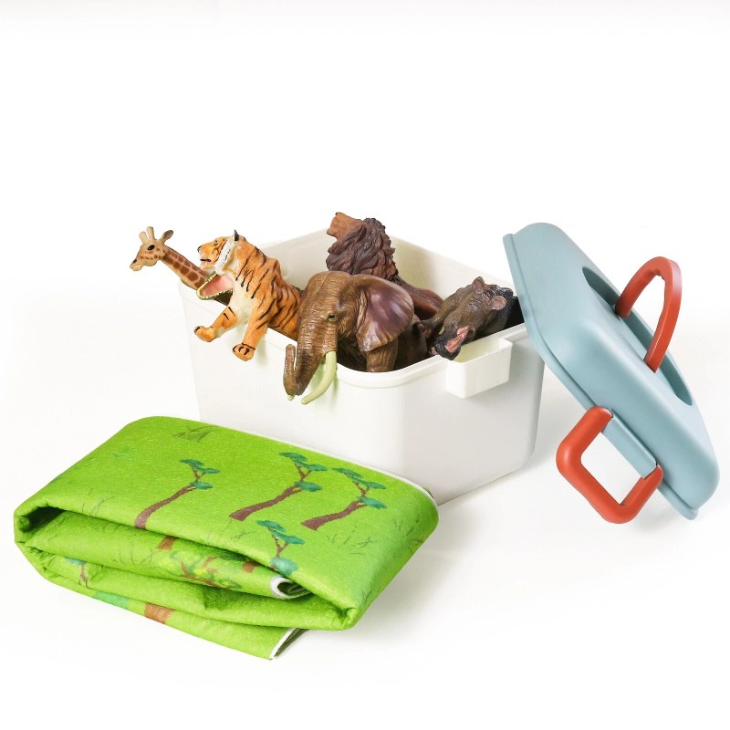Variety4all NEW Variety4all SAFARI Realistic Figures Playset Playmat Storage Box