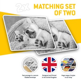 Rectangle Stickers(Set of 2) 7.5cm BW - Sleepy Shiba Inu Puppy Dog Fun Decals for Laptops,Tablets,Luggage,Scrap Booking,Fridges, #38651