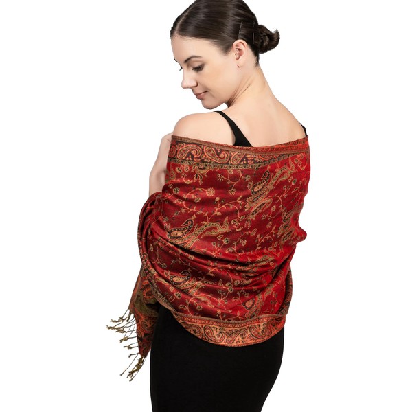 Achillea Soft Silky Reversible Paisley Pashmina Shawl Wrap Scarf w/Fringes