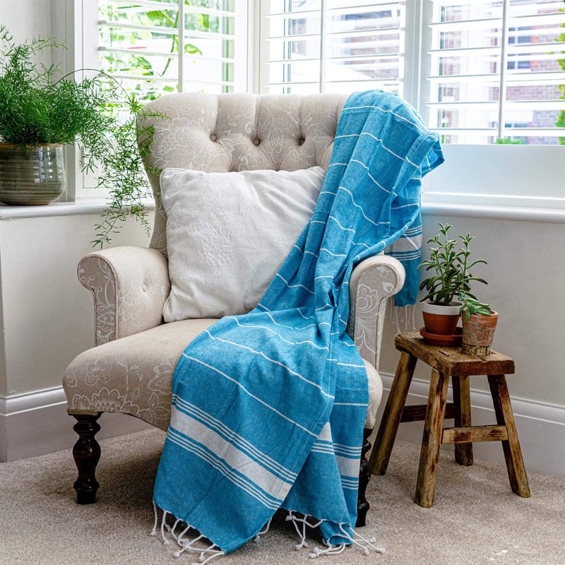 Nicola Spring Turkish Cotton Beach Towel - Light Blue -