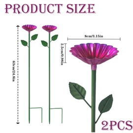 2Pcs Metal Bee Watering Station, Flower Shaped Bee Feeder with Ground Spike for Outdoor Garden Yard Decor (Rose red)