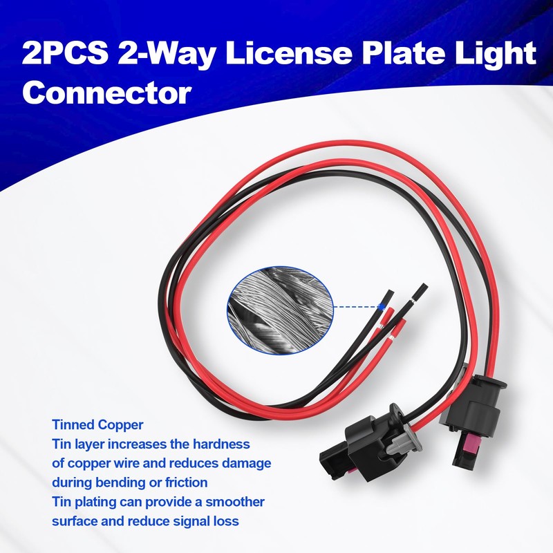 2PCS 2-Way License Plate Light Harness Pigtail Plug Wiring Connector