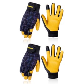 FEISHDEK FEISHDEK Kids Genuine Leather Work Gloves, Safety Gloves, Touch Screen, Reflective, Breathable Design, for Children Age 2-12 (Black 2 Pairs, Small (3-6 Years Old))