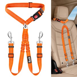 Lukovee Double Dog Seat Belt, New Dual Pet Car Headrest Restraint Safety Seatbelt No Tangle Dog Leash Duty Adjust Elastic Bungee Puppy Lead Splitter Connect Harness in Vehicle Travel for 2 Dogs (OR)