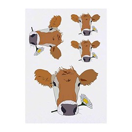 4 x 'Cow With Flower' Temporary Tattoos - Water Resistant, Skin-Safe, Non-Toxic Transfers, Mixed Sizes (TO00034773)