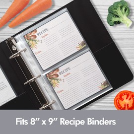 Samsill 4x6 Recipe Card Protectors, Splatter Proof, 2-4 Recipe Cards Per Sheet, Fits 8" x 9" - 3 Ring Binders, 25 Pack