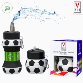 Kids Sports Water Bottle Collapsible Ball Shaped Drinking Cup Leak Proof School Lunch Mug Shockproof Squeezable Basketball Baseball Tennis Soccer Golf Volleyball Team Foldable Travel Jug Gift Idea