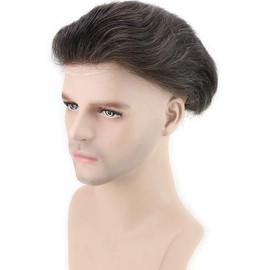 Dreambeauty Human Hair Toupee for Men 10x8 inch, European Human Hair Lace Front Natural Hairline Hair Pieces 0.08mm Thin Skin PU V-looped Men's Hair Replacement System (#4 Medium Brown Color)