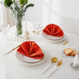 HommxJF 50 Pieces Wave Scroll Damask Jacquard Satin Napkins Orange Cloth Napkins 17 x 17 inch,Water Resistant Spillproof Dinner Napkins for Restaurant Weddings Party Dinner Decoration