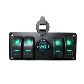 4 Gang Rocker Switch Panel ON Off Switch USB QC 3.0 Charger Voltmeter Waterproof Aluminum Rocker Toggle Switch Panel Boat Car RV Truck Camper