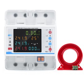 4P 3 Phase WiFi Smart Energy Power Meter with Color LCD Display, 100A Over Under Voltage Protector Transformer Support APP to Control Din 35mm
