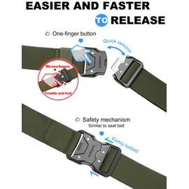 JUKMO Quick Release Tactical Belt Military Hiking 3.8 cm Work Belt with Heavy Safety Belt Buckle, Green