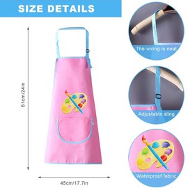 PLABBDPL Children's Painting Apron, Adjustable, 1 Piece Children's Apron Set with Pockets, Cooking Apron Children Boys Girls, Adjustable Toddler Cooking Apron for Crafts, Painting, Baking, Cooking,