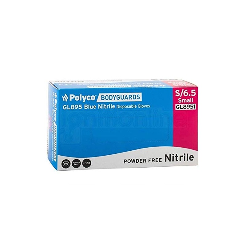 Polyco GL8951 Bodyguards 4 Nitrile Powder Free Disposable Glove, Blue,