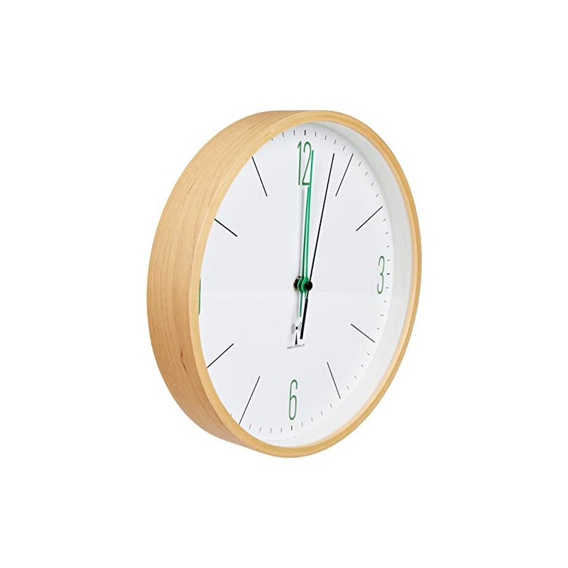TFA Dostmann Analogue Design Radio-Controlled Wall Clock with Maple Frame,