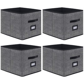 Onlyeasy Extra Large Foldable Cloth Storage Cubes 4 Pack with Label Holders - Fabric Storage Bins Baskets Organizers for Home Office Nursery with Handles, 13 L x 15 W x 13 H Inch, Black, MXABXL04PLP