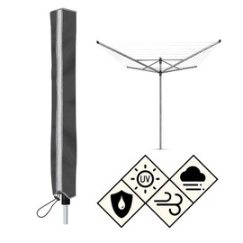 AlaSou Rotary Washing Lines Cover,Rotary Line Washing Cover Waterproof with Zip, Protect Rotary Clothes Dryer and Rotary Dryer Washing Lines(Grey)