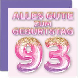 93rd Birthday Card for Women - Pink Purple Glitter Balloons - Happy Birthday Cards for 93 Year Old Wife Mum Great Grandma Grandma 145mm Ninety-Three Ninety-Three Birthday Greeting Cards