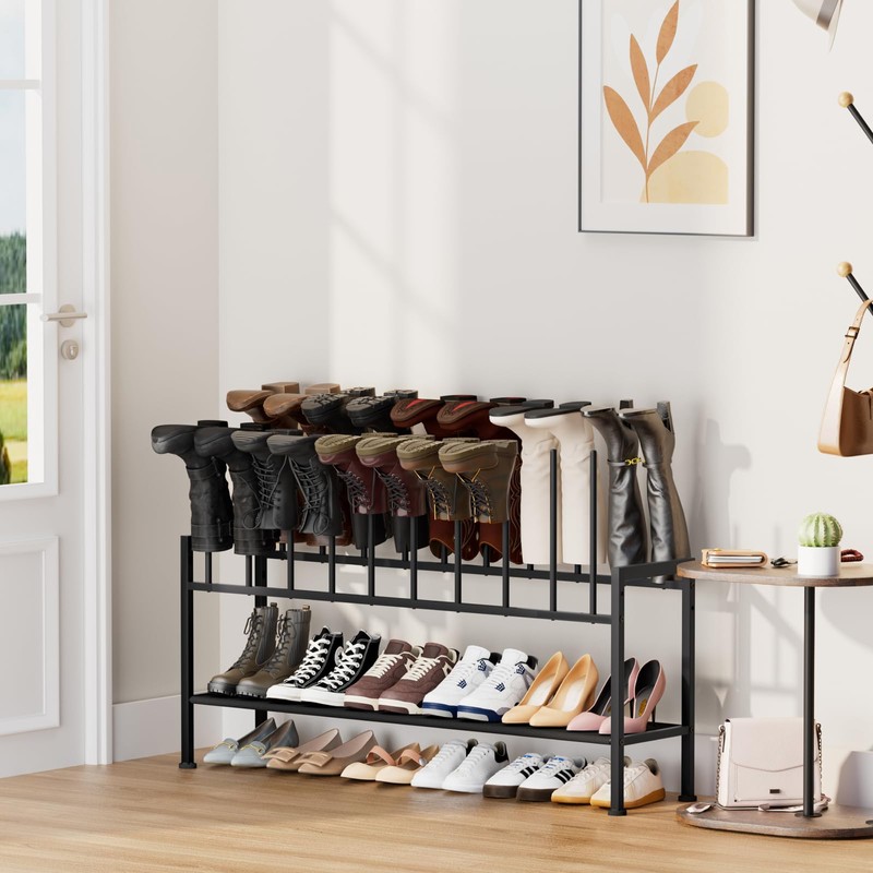 DIMJ Boot Rack 3-Tier - Black Metal Boot Storage Rack