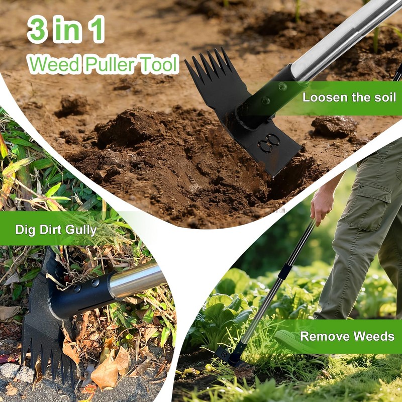 HAWCAFU Weed Puller Tool with Long Handle 3 in 1