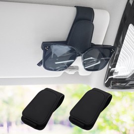 SUNCARACCL 2 PCS Sunglass Holder for Car Visor, Magnetic Leather Eyeglass Hanger Clip for Car, Suitable for Different Size Eyeglasses, Car Visor Accessories (Black)