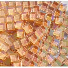 CHICSHIS 10.58oz Iridescent Mosaic Tiles, 3/8" Square Crystal Mosaic Glass Tile for Stained Glass Art Supplies, 330pcs Pink Glass Tiles Pieces for Home Decor, DIY Mosaic Coasters kit, Picture Frames