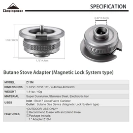 CAMPINGMOON Camping Gas Stove Adapter, Input: EN417 Lindal Valve Canister, Output: Butane Gas Stove Z13M