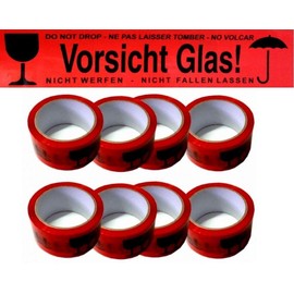 6 Rolls 66 Metres Red Caution Glass Note Parcel Tape