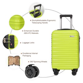 Aklsvion Carry on luggage 20 In suitcase with Spinner Wheels ABS & PC Hardside Luggage（Lime）