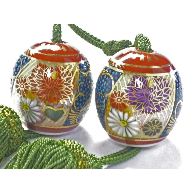 九谷焼【風鎮】青粒＆金花詰 ハート