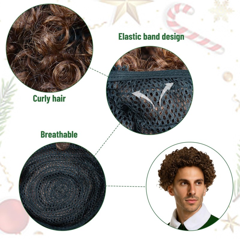 Xambop Short Curly Dark Brown Rocker Party Wig Halloween Christmas