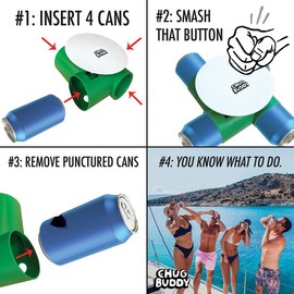 Chug Buddy 4-Can Beer Shotgunning Tool, 4-can Shotgun Tool for Beer/Soda, Beer Bong - Fits Slim/Regular Can Beer Shotgun, Drinking Accessories for Bachelor Party, Adults, Men, College