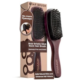 FRAMAR Slick Back Hair Brush Women – Boar Bristle Hair Brush, Slick Back Brush, Boar Bristle Brush, Smoothing Brush, Reduces Frizz and Static, Adds Natural Shine – Brown Velvet