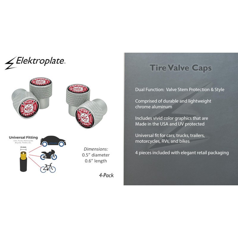Elektroplate Fire Department Maltese Cross Matte Chrome Knurling Aluminum Tire