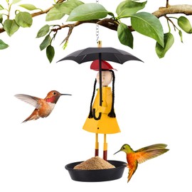 Metal Bird Feeder for Outdoor Hanging, Girl Umbrella Design Wild Bird Feeders Tray, Garden Backyard Decor(Black)