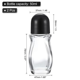 PATIKIL 50ml Glass Empty Roller Bottles, 2 Pcs Leak-Proof Massage Rollerball Container with Plastic Roller Ball for Storing Essential Oils Perfume, Black
