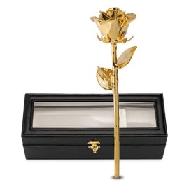 Forever Rose 24K Gold Dipped Real Rose – Handmade, Long-Lasting Preserved Flower in Leather Case – Romantic Gift for Anniversary, Valentine's Day, Mother's Day, Birthday, Wedding, Wife, Girlfriend